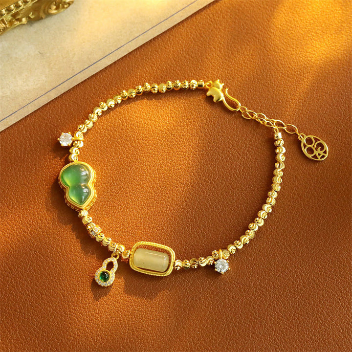 Buddha Stones Armband mit Stützkette aus grünem Achat, Zirkon und Kupferperlen - image 2