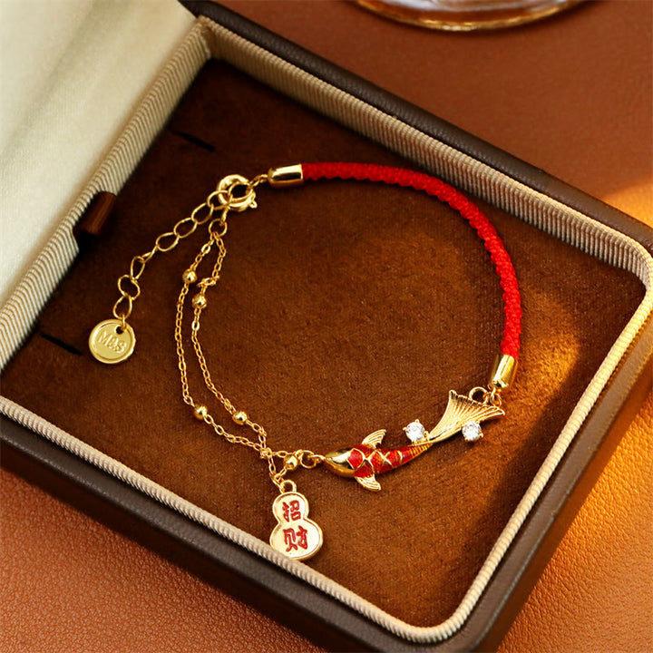 Buddha Stones Armband mit Koi-Fisch-Anhänger und rotem Band – Glücksbringer für Reichtum - image 4