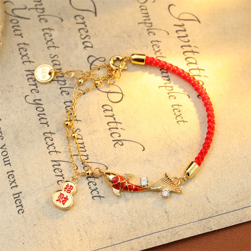 Buddha Stones Armband mit Koi-Fisch-Anhänger und rotem Band – Glücksbringer für Reichtum - image 3