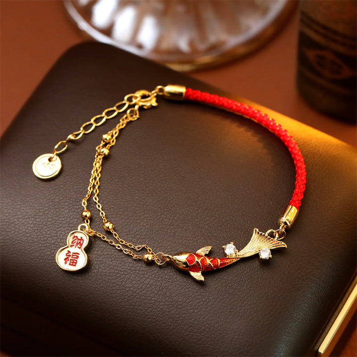 Buddha Stones Armband mit Koi-Fisch-Anhänger und rotem Band – Glücksbringer für Reichtum - image 2