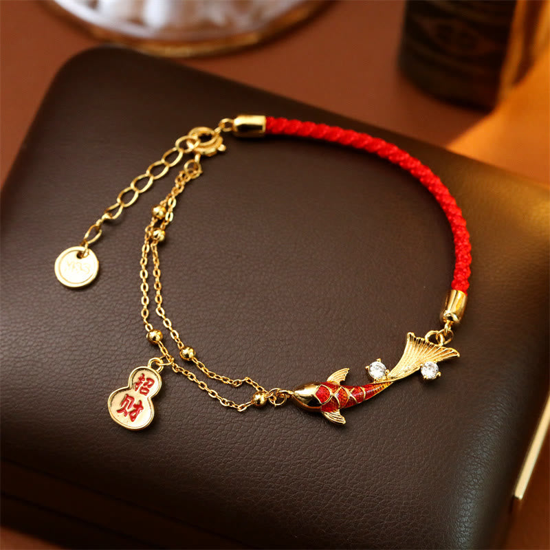 Buddha Stones Armband mit Koi-Fisch-Anhänger und rotem Band – Glücksbringer für Reichtum - Koi-Karpfen (Handgelenkumfang: 14-17 cm) - image 0