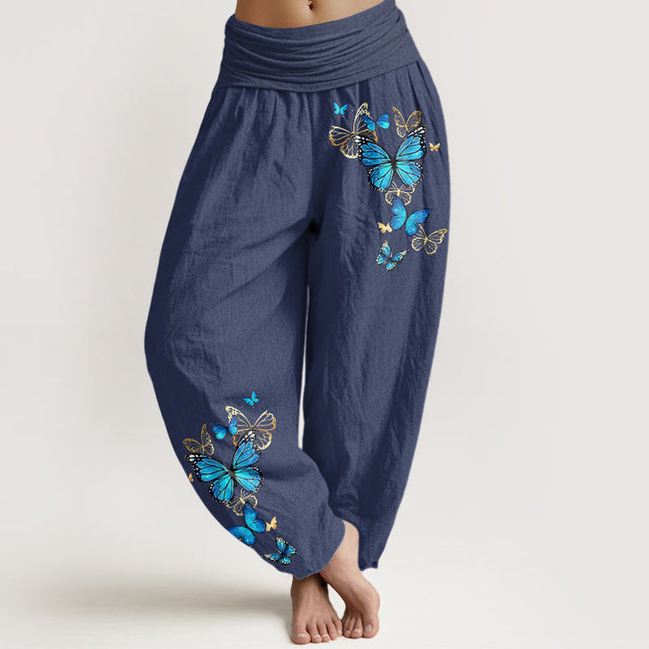 Buddha Stones Baumwoll-Haremshose mit Schmetterlingsmuster und elastischem Bund für Damen - Dunkelschieferblau - US16, UK/AU20, EU48 (3XL) - image 5