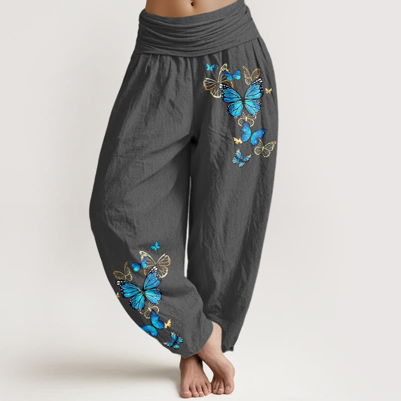 Buddha Stones Baumwoll-Haremshose mit Schmetterlingsmuster und elastischem Bund für Damen - DimGray - US16, UK/AU20, EU48 (3XL) - image 8