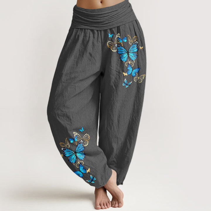 Buddha Stones Baumwoll-Haremshose mit Schmetterlingsmuster und elastischem Bund für Damen - DimGray - US16, UK/AU20, EU48 (3XL) - image 8