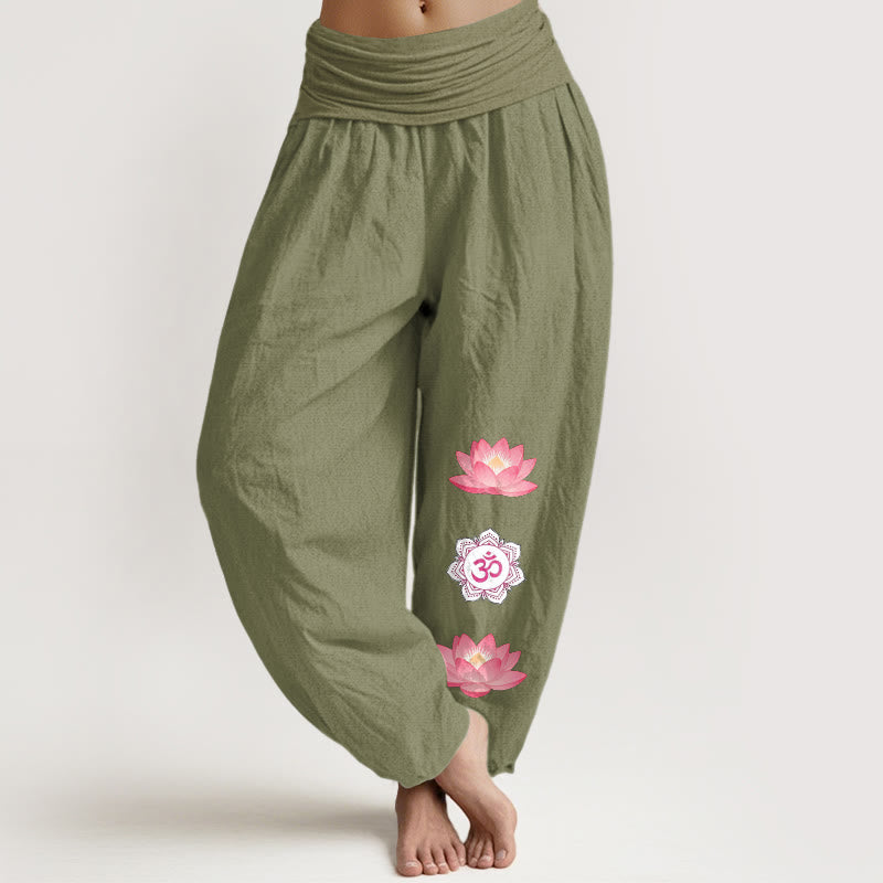 Buddha Stones Baumwoll-Haremshose mit Lotusblumenmuster und elastischem Bund für Damen - Olivgrün - US16, UK/AU20, EU48 (3XL) - image 14