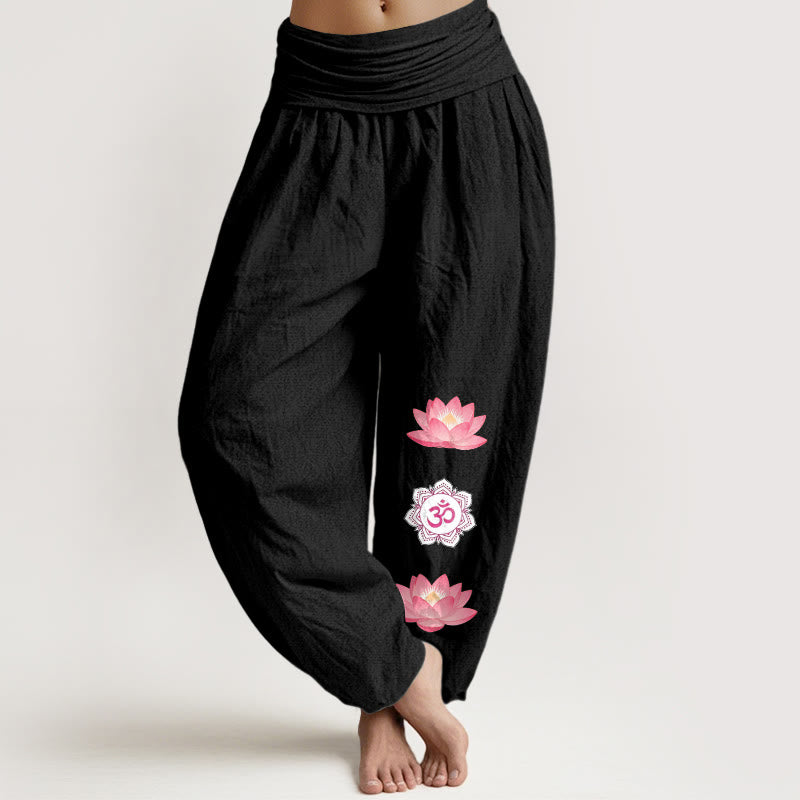 Buddha Stones Baumwoll-Haremshose mit Lotusblumenmuster und elastischem Bund für Damen - Schwarz - US16, UK/AU20, EU48 (3XL) - image 5