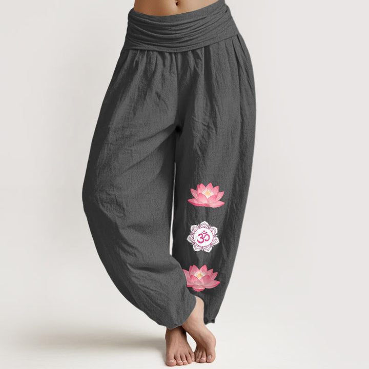 Buddha Stones Baumwoll-Haremshose mit Lotusblumenmuster und elastischem Bund für Damen - DimGray - US16, UK/AU20, EU48 (3XL) - image 8