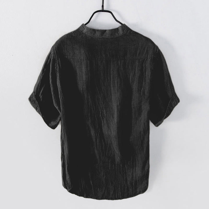 Buddha Stones Einfarbig Kurzarm Halbknopf Hemd Baumwollleinen Herren Kleidung - image 22