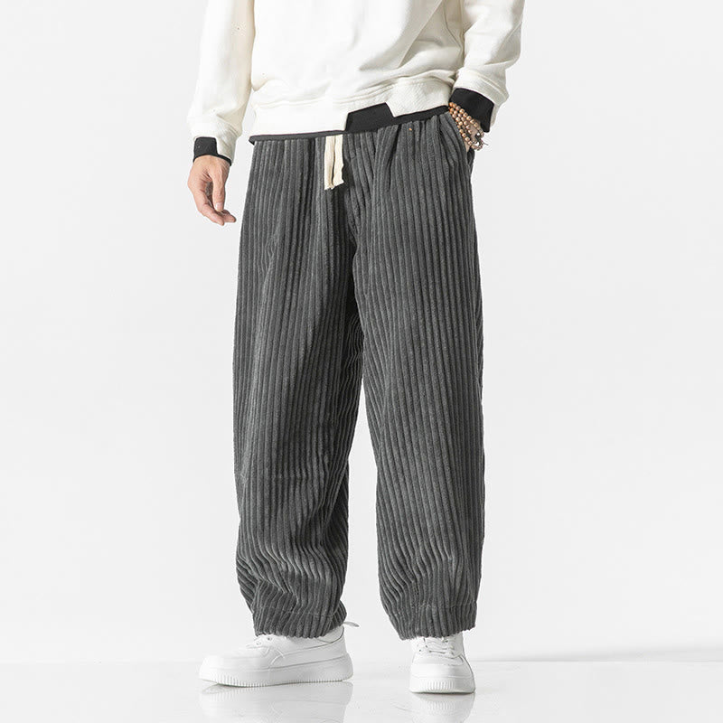 Buddha Stones Retro Winter Einfarbige Herren-Haremshose aus Cord mit Kordelzug und Taschen - Grau - US/ UK/AU50, EU60 (5XL) - image 0