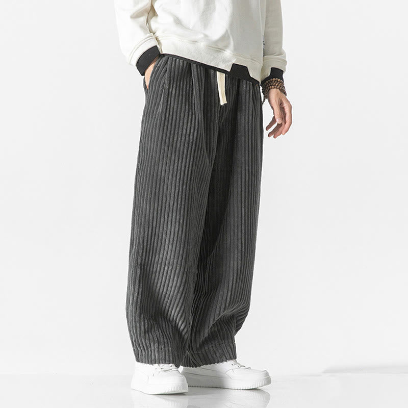 Buddha Stones Retro Winter Einfarbige Herren-Haremshose aus Cord mit Kordelzug und Taschen - image 3