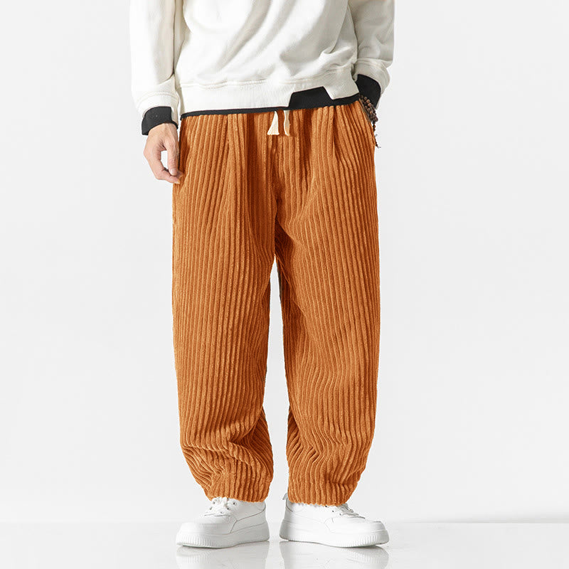 Buddha Stones Retro Winter Einfarbige Herren-Haremshose aus Cord mit Kordelzug und Taschen - Orange - US/UK/AU50, EU60 (5XL) - image 18