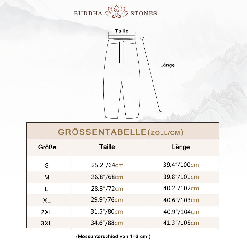 Buddha Stones Lässige, einfarbige Damenhose aus Baumwollleinen mit Kordelzug und Taschen - image 3