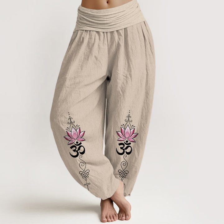 Buddha Stones Baumwoll-Haremshose mit OM-Sanskrit-Design, Lotusblumenmuster und elastischem Bund für Damen - Bräunen - US16, UK/AU20, EU48 (3XL) - image 14