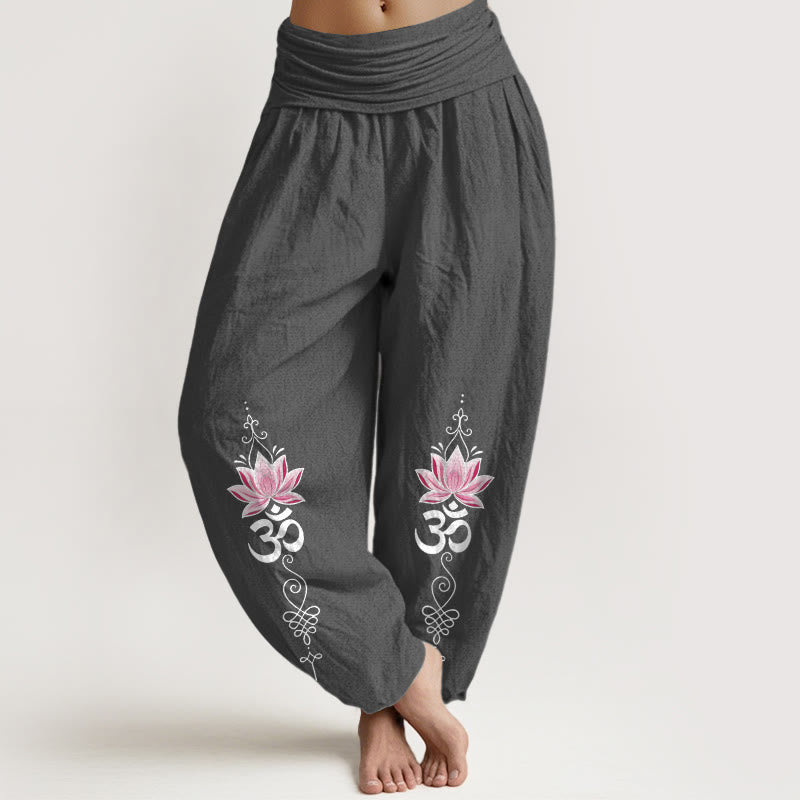 Buddha Stones Baumwoll-Haremshose mit OM-Sanskrit-Design, Lotusblumenmuster und elastischem Bund für Damen - DimGray - US16, UK/AU20, EU48 (3XL) - image 11