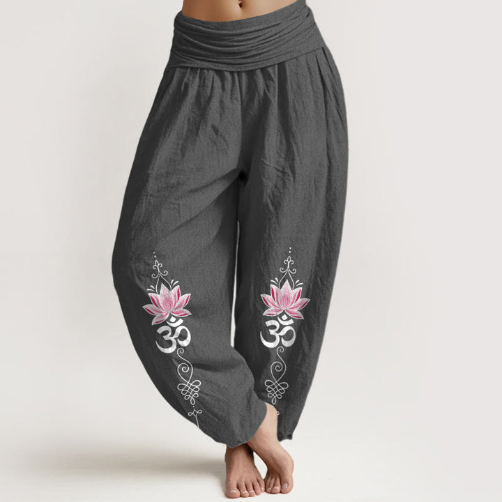 Buddha Stones Baumwoll-Haremshose mit OM-Sanskrit-Design, Lotusblumenmuster und elastischem Bund für Damen - DimGray - US16, UK/AU20, EU48 (3XL) - image 11