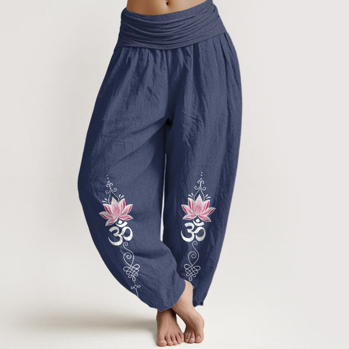 Buddha Stones Baumwoll-Haremshose mit OM-Sanskrit-Design, Lotusblumenmuster und elastischem Bund für Damen - Dunkelschieferblau - US16, UK/AU20, EU48 (3XL) - image 8