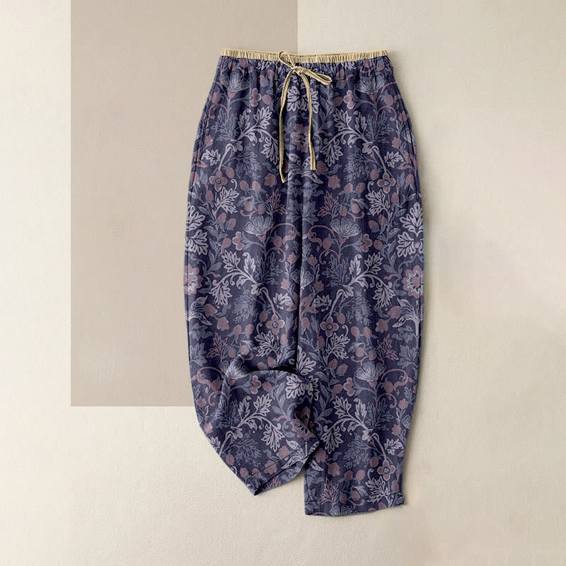 Buddha Stones Lässige Damenhose aus Baumwolle mit Blumen- und Rankenmuster, elastischem Bund und Taschen - Distel - US16, UK/AU20, EU48 (3XL) - image 5