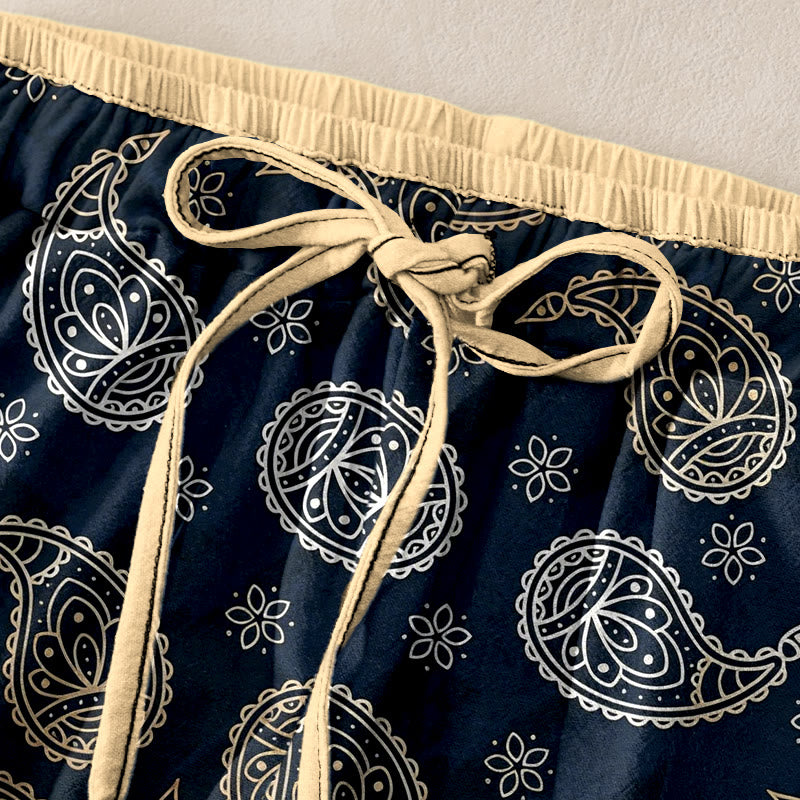 Buddha Stones Elegante Damenhose aus reiner Baumwolle mit Paisley-Muster, elastischem Bund und Taschen - image 1