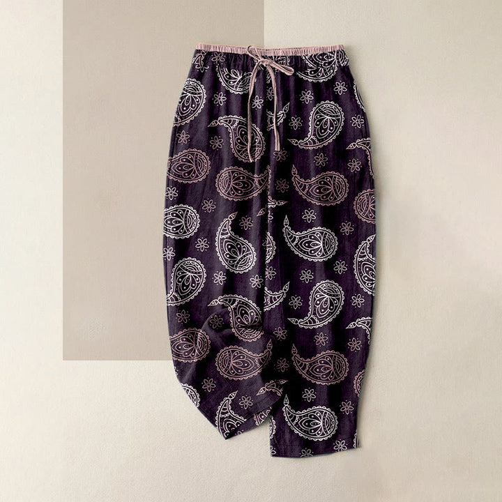 Buddha Stones Elegante Damenhose aus reiner Baumwolle mit Paisley-Muster, elastischem Bund und Taschen - Lila - US16, UK/AU20, EU48 (3XL) - image 4