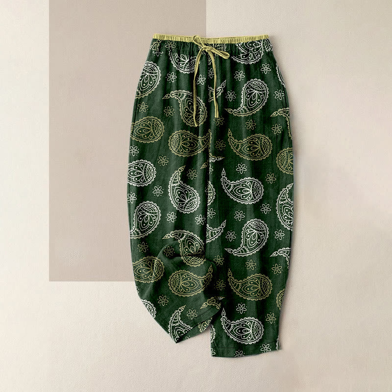 Buddha Stones Elegante Damenhose aus reiner Baumwolle mit Paisley-Muster, elastischem Bund und Taschen - Dunkelgrün - US16, UK/AU20, EU48 (3XL) - image 5