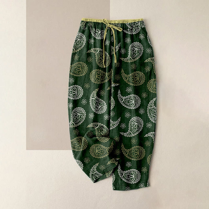 Buddha Stones Elegante Damenhose aus reiner Baumwolle mit Paisley-Muster, elastischem Bund und Taschen - Dunkelgrün - US16, UK/AU20, EU48 (3XL) - image 5