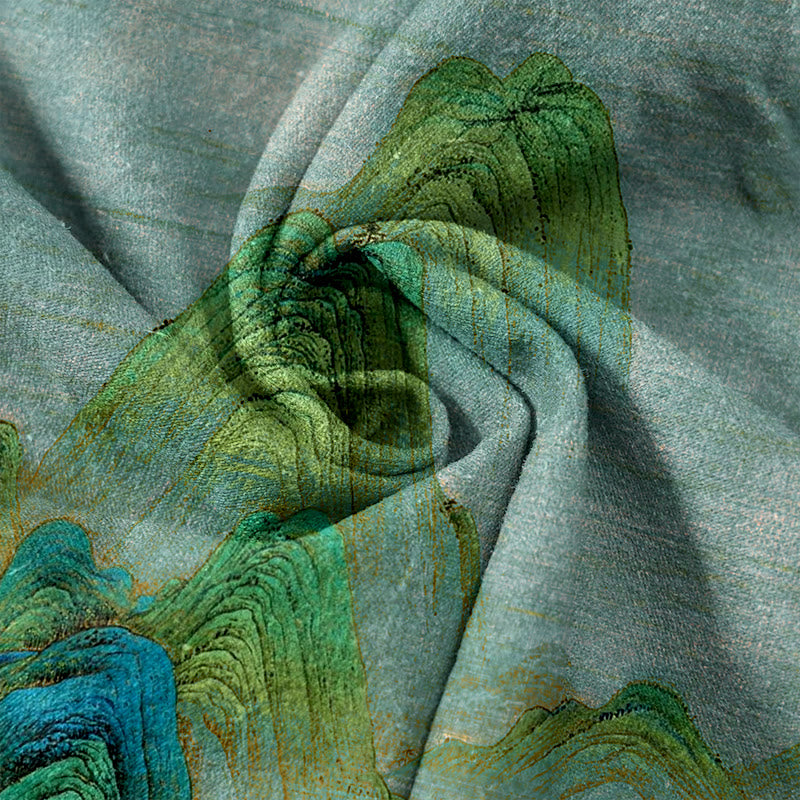 Buddha Stones Damenhose aus reiner Baumwolle mit Naturlandschaftsmuster, elastischem Bund und Taschen - image 3