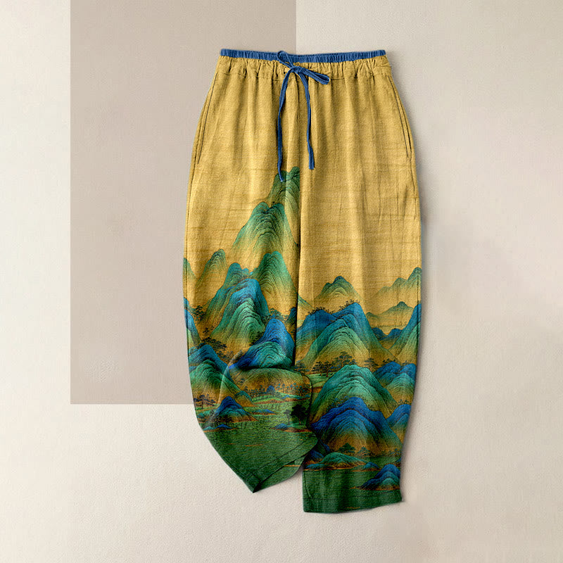 Buddha Stones Damenhose aus reiner Baumwolle mit Naturlandschaftsmuster, elastischem Bund und Taschen - Goldrute - US16, UK/AU20, EU48 (3XL) - image 5