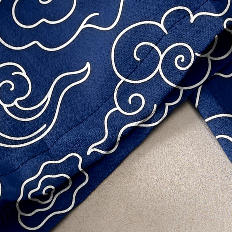 Buddha Stones Lässige Damenhose aus reiner Baumwolle mit glückverheißendem Wolkenmuster, elastischem Bund und Taschen - image 3