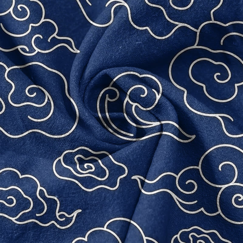 Buddha Stones Lässige Damenhose aus reiner Baumwolle mit glückverheißendem Wolkenmuster, elastischem Bund und Taschen - image 2