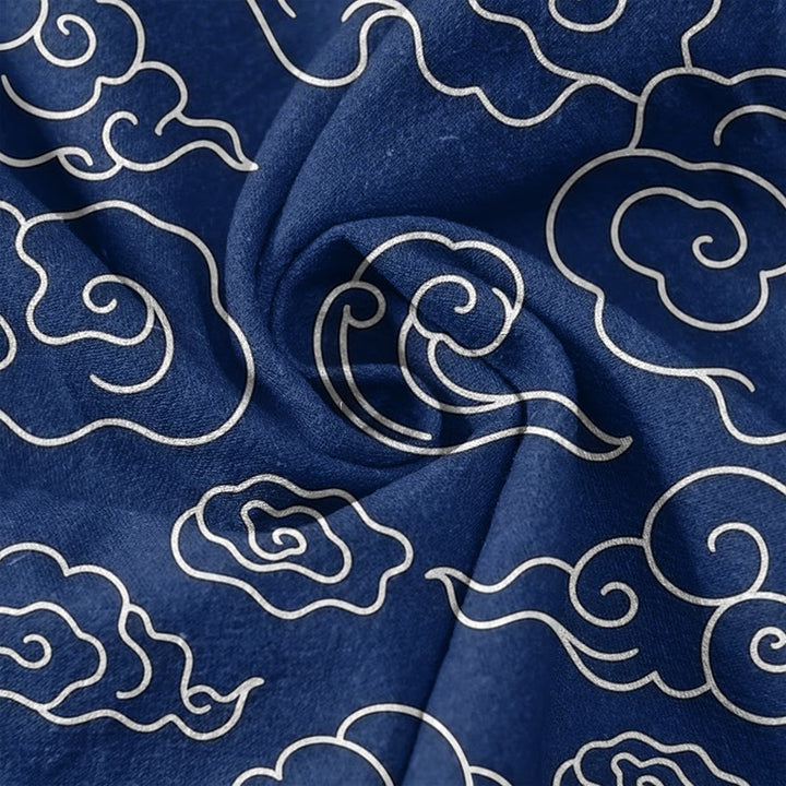 Buddha Stones Lässige Damenhose aus reiner Baumwolle mit glückverheißendem Wolkenmuster, elastischem Bund und Taschen - image 2