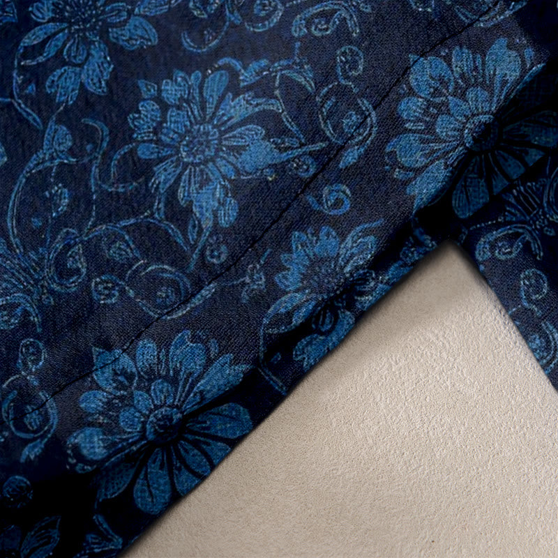 Buddha Stones Damenhose aus reiner Baumwolle mit Retro-Blumenmuster, elastischem Bund und Taschen - image 2