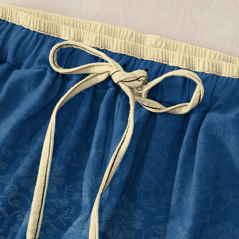 Buddha Stones Damenhose aus reiner Baumwolle mit Retro-Blumenmuster, elastischem Bund und Taschen - image 1