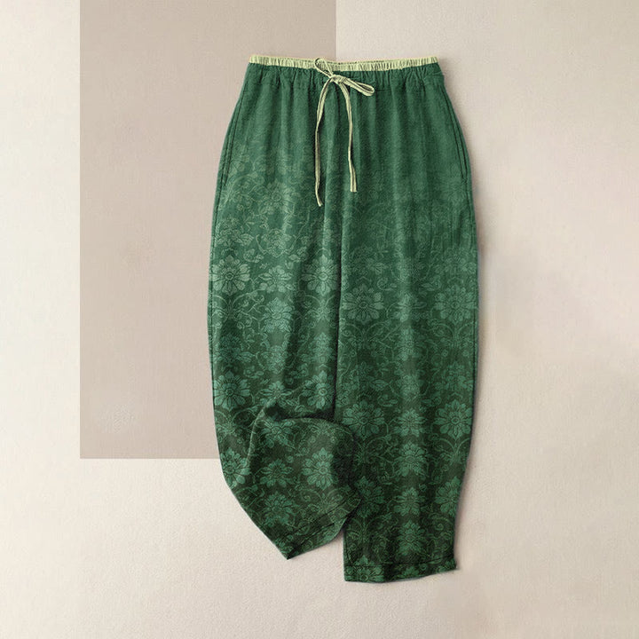 Buddha Stones Damenhose aus reiner Baumwolle mit Retro-Blumenmuster, elastischem Bund und Taschen - SeaGreen - US16, UK/AU20, EU48 (3XL) - image 5