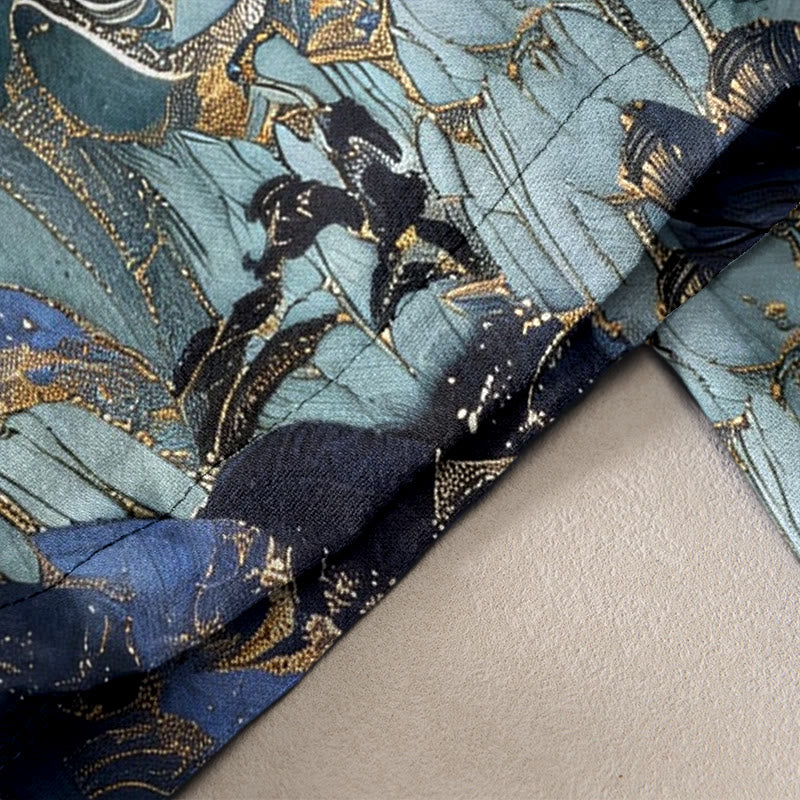 Buddha Stones Damenhose aus reiner Baumwolle mit Kranichmuster, elastischem Bund und Taschen - image 2