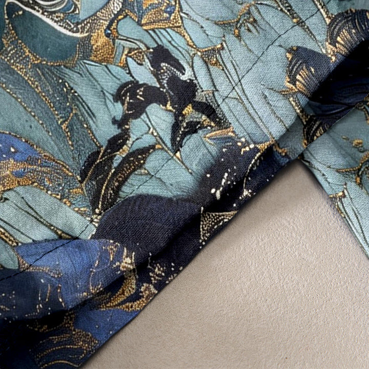 Buddha Stones Damenhose aus reiner Baumwolle mit Kranichmuster, elastischem Bund und Taschen - image 2