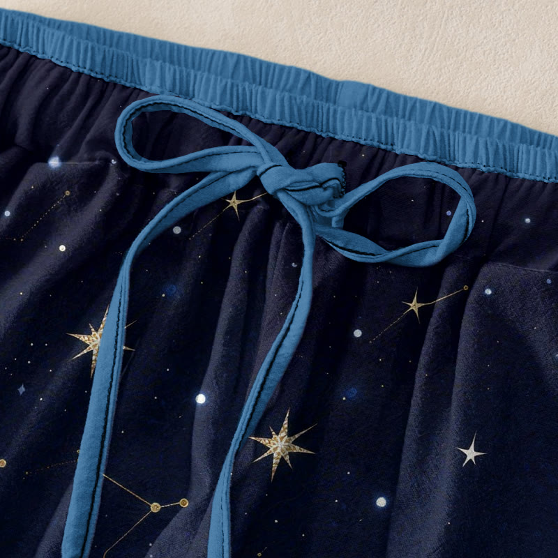 Buddha Stones Damenhose aus reiner Baumwolle mit Sternenhimmel-, Ozean- und Fabelwesenmuster, elastischem Bund und Taschen - image 1