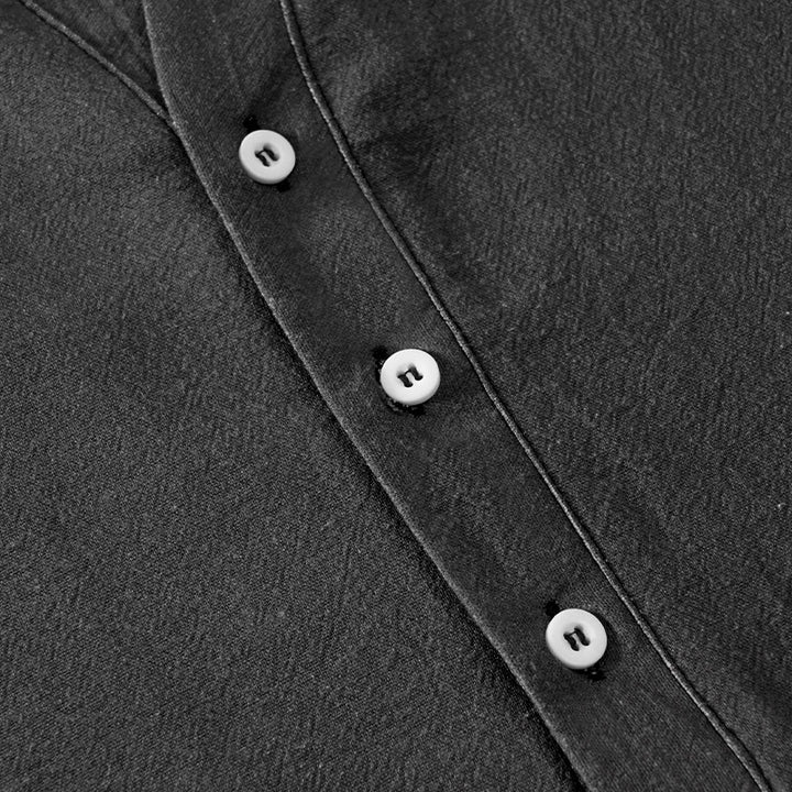 Buddha Stones Kurzarm-Herrenhemd aus Baumwolle mit Kranich-Wellen-Muster und halber Knopfleiste - image 3