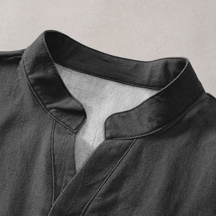 Buddha Stones Kurzarm-Herrenhemd aus Baumwolle mit Kranich-Wellen-Muster und halber Knopfleiste - image 2