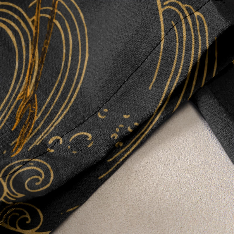 Buddha Stones Lässige Baumwollhose für Damen mit elastischem Bund, Taschen und Motiv: Fliegende Kraniche, Glücksbringende Wolken, Baum - image 2