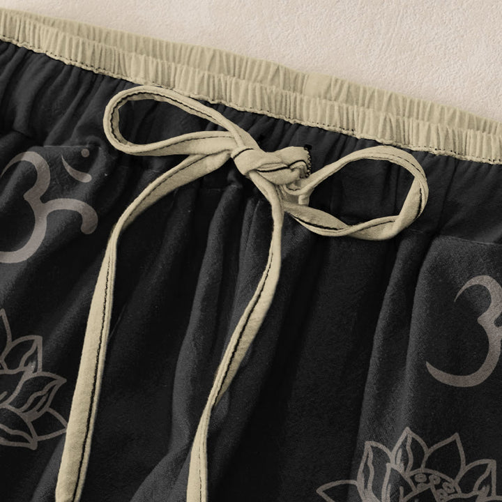Buddha Stones Lässige Baumwollhose mit Lotusblumen-Doppel-Dorje-Vajra-Namaste-Om-Design für Damen, elastischer Bund und Taschen - image 1