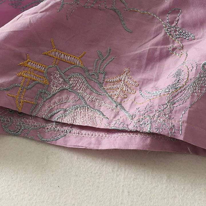 Buddha Stones Sommerliches Baumwoll-Midikleid mit V-Ausschnitt, Blumenmuster, kurzen Ärmeln und Taschen - image 8