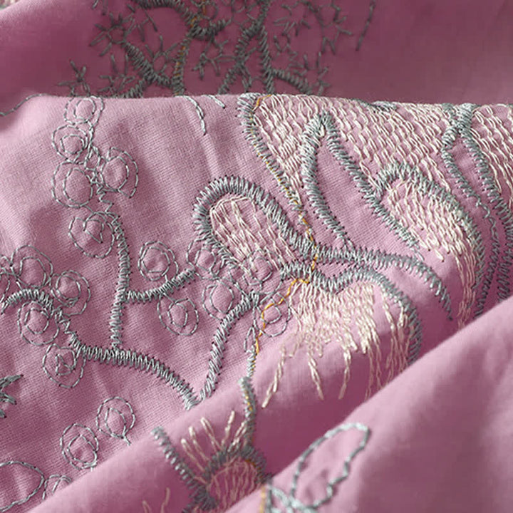 Buddha Stones Sommerliches Baumwoll-Midikleid mit V-Ausschnitt, Blumenmuster, kurzen Ärmeln und Taschen - image 10