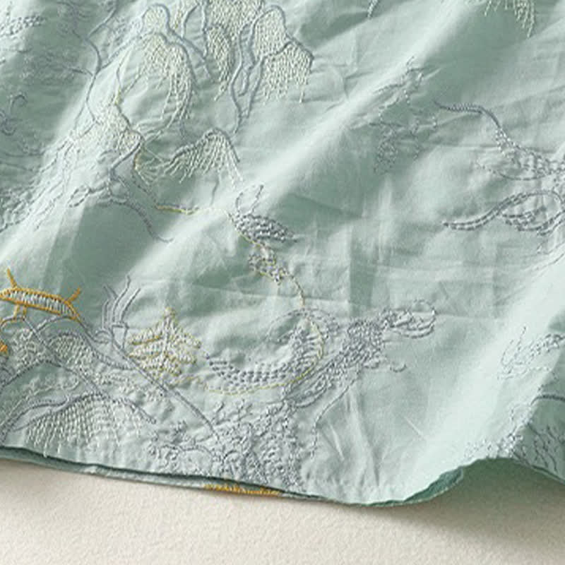 Buddha Stones Sommerliches Baumwoll-Midikleid mit V-Ausschnitt, Blumenmuster, kurzen Ärmeln und Taschen - image 15