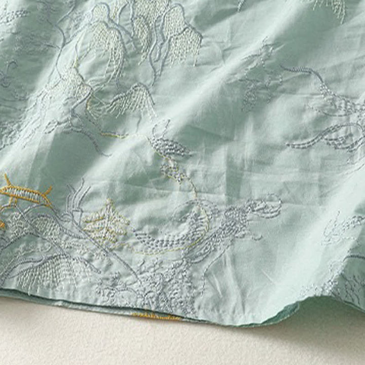 Buddha Stones Sommerliches Baumwoll-Midikleid mit V-Ausschnitt, Blumenmuster, kurzen Ärmeln und Taschen - image 15