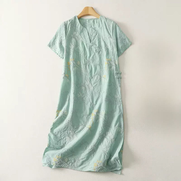 Buddha Stones Sommerliches Baumwoll-Midikleid mit V-Ausschnitt, Blumenmuster, kurzen Ärmeln und Taschen - Helltürkis - US 8-10, UK/AU 12-14, EU 40-42 (2XL) - image 11