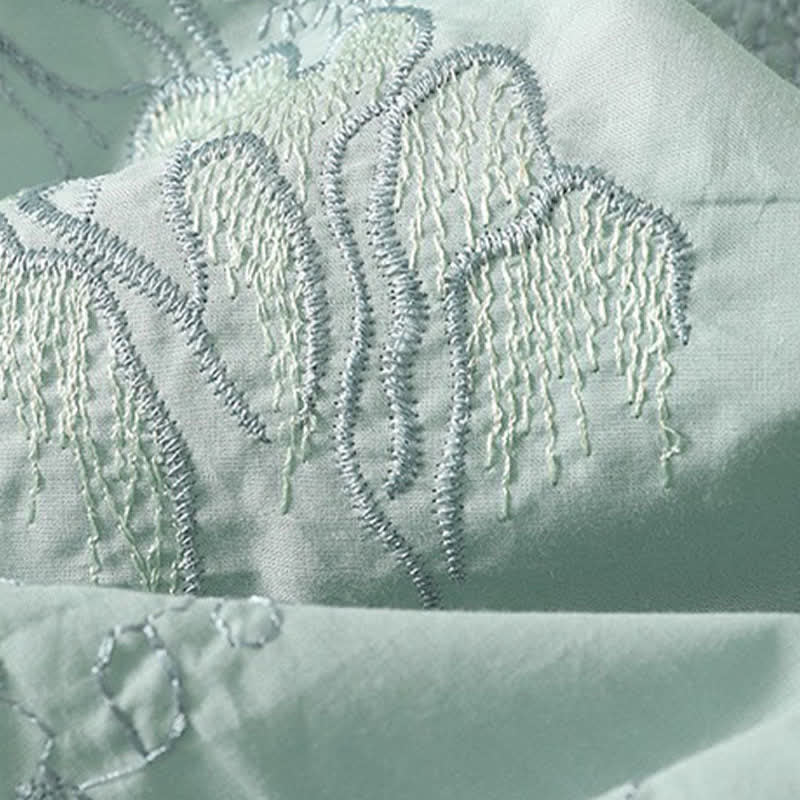 Buddha Stones Sommerliches Baumwoll-Midikleid mit V-Ausschnitt, Blumenmuster, kurzen Ärmeln und Taschen - image 16