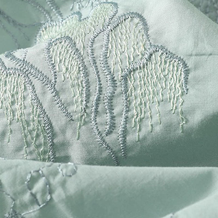 Buddha Stones Sommerliches Baumwoll-Midikleid mit V-Ausschnitt, Blumenmuster, kurzen Ärmeln und Taschen - image 16