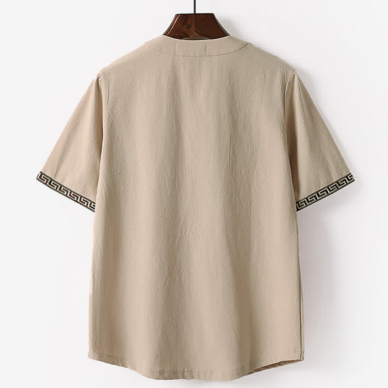 Buddha Stones Sommerliches, besticktes Kurzarm-T-Shirt mit Reverskragen für Herren aus Baumwoll-Leinen-Mischgewebe - image 5