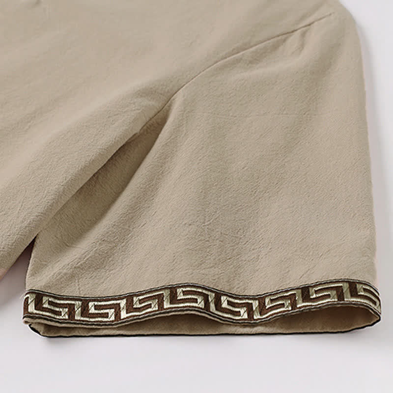 Buddha Stones Sommerliches, besticktes Kurzarm-T-Shirt mit Reverskragen für Herren aus Baumwoll-Leinen-Mischgewebe - image 8