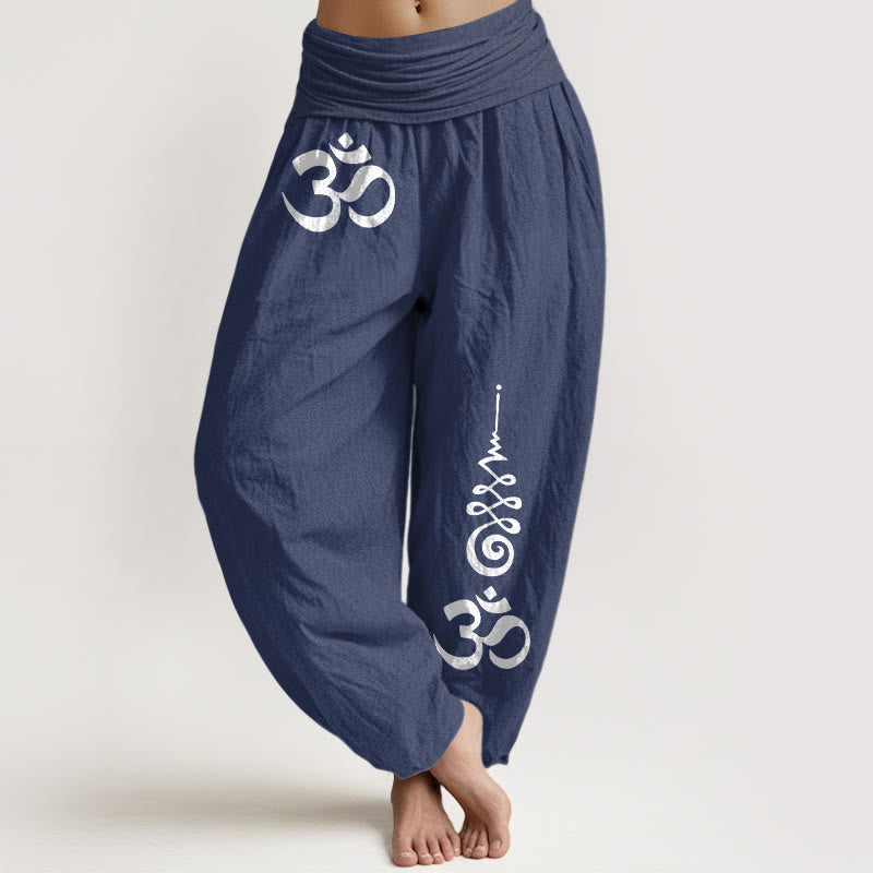 Buddha Stones Cotton Calm OM Energy Lines Muster Damen-Haremshose mit elastischem Bund - Dunkelschieferblau - US16, UK/AU20, EU48 (3XL) - image 5